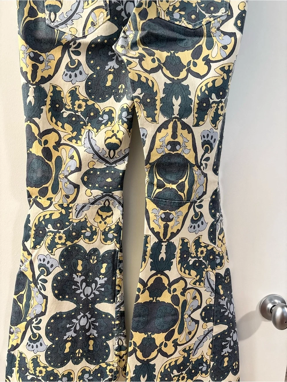 Free People Flared Pants in Yellow, Navy & Cream - Picture 7 of 7